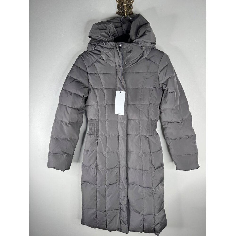 NWT Cole Haan Long Puffer Coat Hood Brown Size XXS - Picture 2 of 8